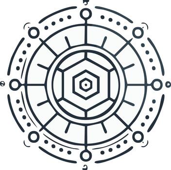 místico circulo con hexágono símbolo presentando florido frontera y esotérico glifos diseño elemento vector