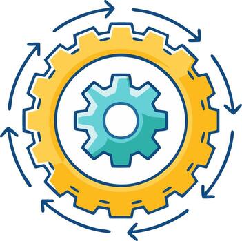 Gears Rotation Illustration with Outer Arrows Signifying Process Flow and Mechanism Operation vector
