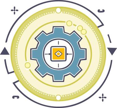 Creative concept illustration shows a geometric gear inside dotted circle representing development process or innovative business workflow vector