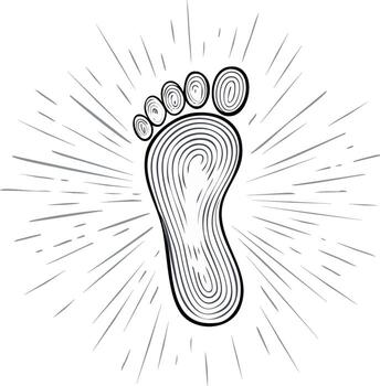 Unique footprint illustration with radiating lines for design elements and creative applications expressing identity or movement vector