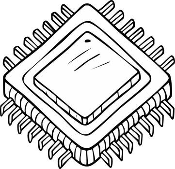 Chip Illustration Black and white microprocessor, cpu, electronic component, isolated vector