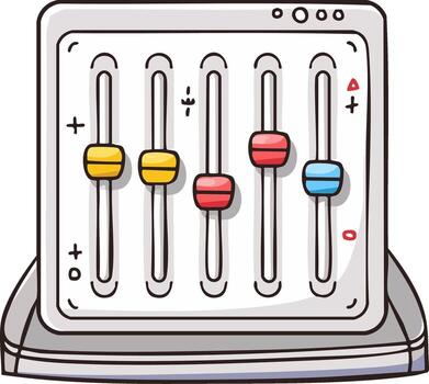 Cartoon Style Audio Mixer Console with Colorful Volume Faders vector