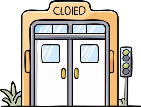 Building with closed door and traffic lights isolated on white background vector