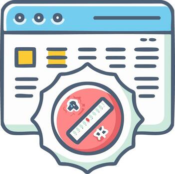 Blocked Content Warning Sign on Browser Window with Bug Icons vector