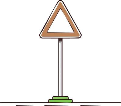 Blank triangular warning signpost on pole, conceptual illustration vector