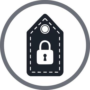 Padlock security icon on a dark tag label inside a grey circle data protection and privacy symbol vector