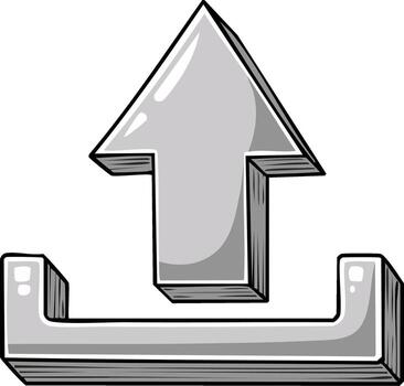 Three dimensional grey upload arrow icon for digital data transfer and online file sharing vector