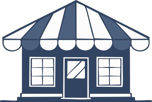 Simple shop building with a striped awning and large windows vector