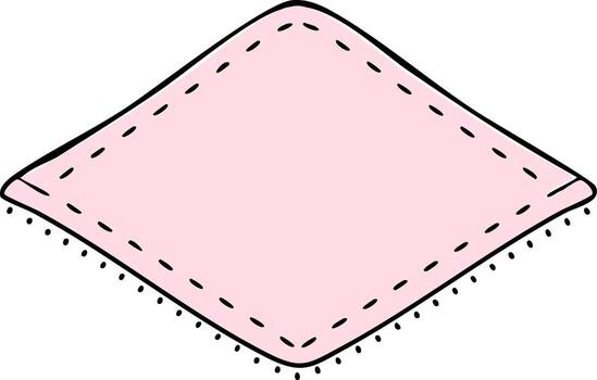 Pink napkin with a dotted border and dashed outline drawing isolated on white vector
