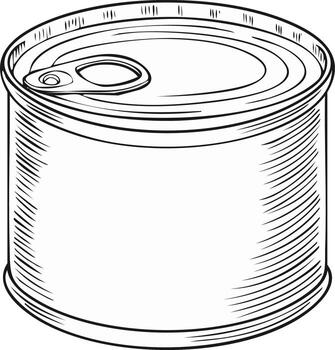 Line art illustration of a tin can with an easy open pull tab vector