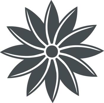 Stylized symmetrical flower graphic icon with curved rotating petals in a circular design vector