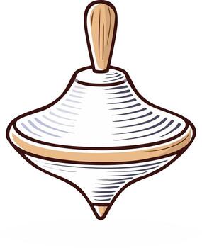 Classic wooden spinning top toy with a pointed tip and distinctive etched lines vector