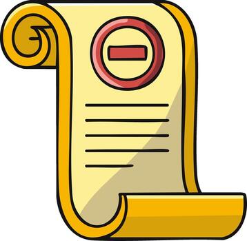 Cartoon document with red prohibition symbol and lines of text vector