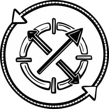 Abstract circular icon with crossed tools and arrows depicting continuous motion vector