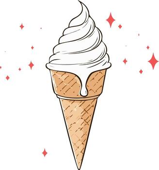 Whimsical Ice Cream Cone Graphic with Sparkling Accents and Dripping Cream vector