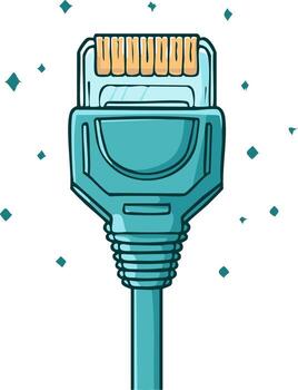 dibujos animados ethernet cable rj45 enchufe para Internet y red datos conexión con espumoso detalles vector