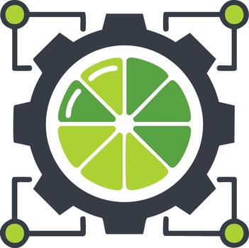 Fresh technology solution with lime slice gear and network connections vector