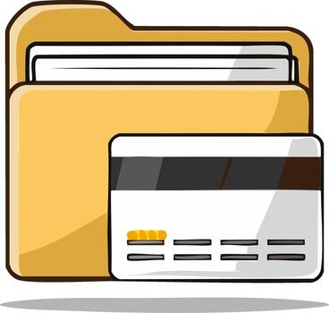 Payment card rests in a golden folder with documents for a digital payment concept vector