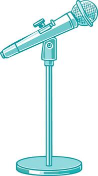 Stylized illustration of a retro microphone on a stand for live performance or broadcasting vector
