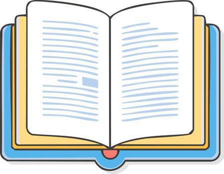 Cartoon illustration of an open book with text pages for education and learning concepts vector