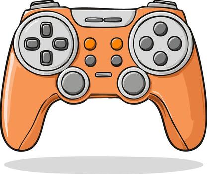 Modern game controller with bright orange casing and grey buttons detailed illustration vector