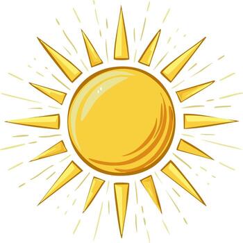 Bright yellow cartoon sun with sharp triangular rays and shining light illustration vector