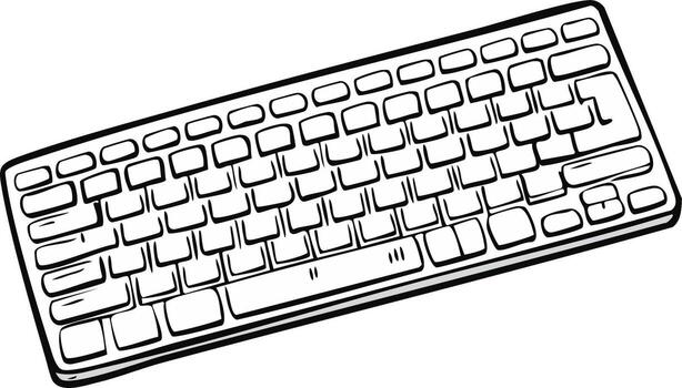 negro y blanco línea Arte ilustración de un computadora teclado con blanco llaves, sencillo dibujo vector