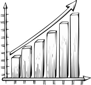 Hand Drawn Bar Chart Graph Showing an Upward Trend with Arrow Symbolizing Increasing Growth and Positive Progress vector