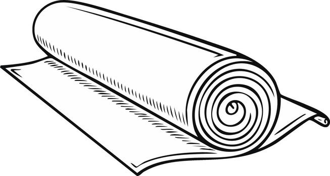 Hand Drawn Rolled Material Fabric, Carpet, or Paper Scroll in Style, Design Element, Black and White Art vector