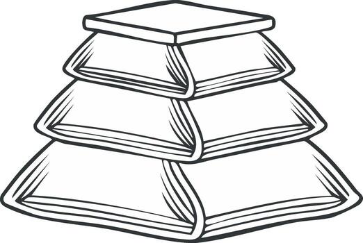 Stylized stack of books forming a pyramid shape in a simple line drawing illustration vector