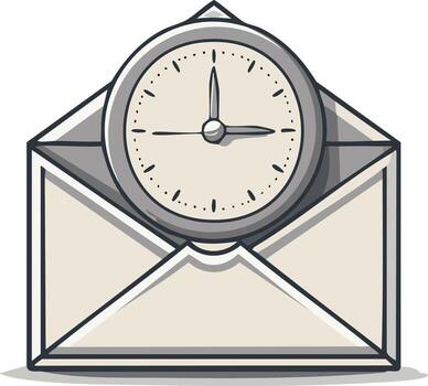 Time sensitive email message notification with clock and envelope illustration vector