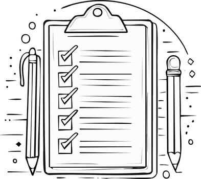 Clipboard with Checkmarks Lines and Pen Pencil for Task Planning Schedule Doodle vector