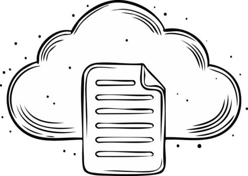 mano dibujado nube informática icono con documento archivo para datos almacenamiento y digital red concepto vector