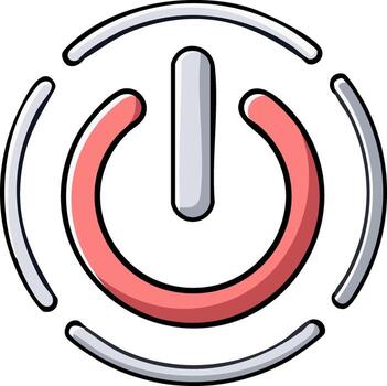 Stylized red and grey power button icon with surrounding signal lines vector
