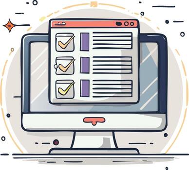 Checklist on Computer Screen Representing Tasks and Processes Completion for Modern Business Workflow Optimization vector