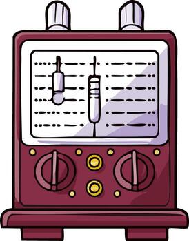 Illustration of an old-fashioned electronic device with two knobs and a display vector