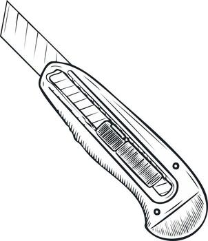 Line art illustration of a utility knife with an extended sharp blade a common manual cutting tool vector