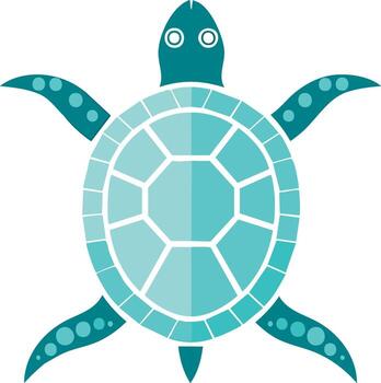 Top down view of a stylized sea turtle with a geometric shell, flat illustration vector
