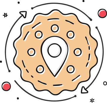 conceptual icono de Geo localización y local buscar con un ubicación alfiler y giratorio flechas vector