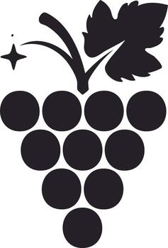 Stylized graphic silhouette of grapes with a leaf and a tiny star symbolizing quality and freshness vector