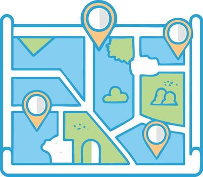 Stylized Map with Location Pin Markers for Navigation Destinations vector