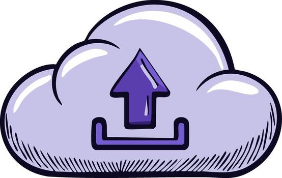 Purple cloud with upload arrow symbol a simple hand drawn icon representing digital data transfer vector