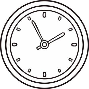 Round Clock Face Showing the Time in Outline Style with Hour and Minute Hands Illustration vector