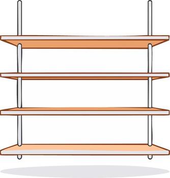 Empty Shelves Illustration Four Tiered Wooden Shelf Display with Metallic Supports Furniture Design Open Storage Solution Simple Design vector