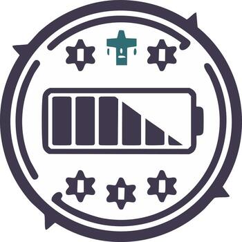 Battery power level indicator with rotating gears and an abstract technology concept icon vector
