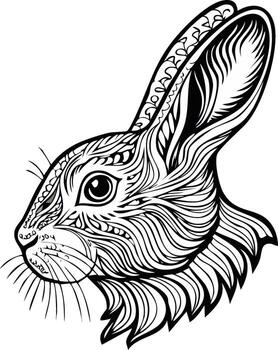 Detailed line art drawing of a rabbit head with intricate patterns vector