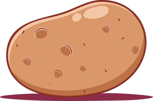 Illustration of a single tan potato with holes on it sitting on a surface with a shadow vector