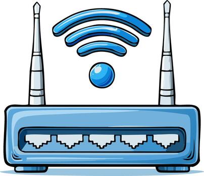 estilizado ilustración de un inalámbrico enrutador con antenas radiodifusión señal vector