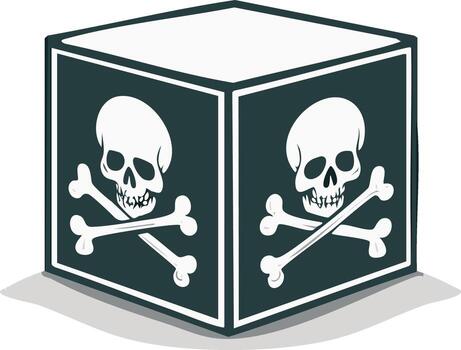 Illustration of a skull and crossbones symbol on a cube vector