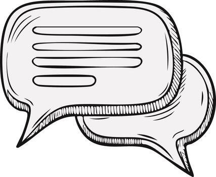 Two hand drawn speech bubbles in a sketch style for conversation dialogue and social media comments vector